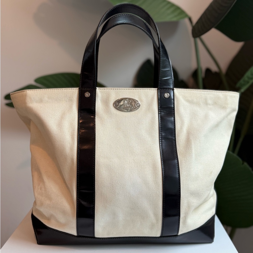CELINE ‘Vintage Celine Toile et Cuir Beige shoulder bag’